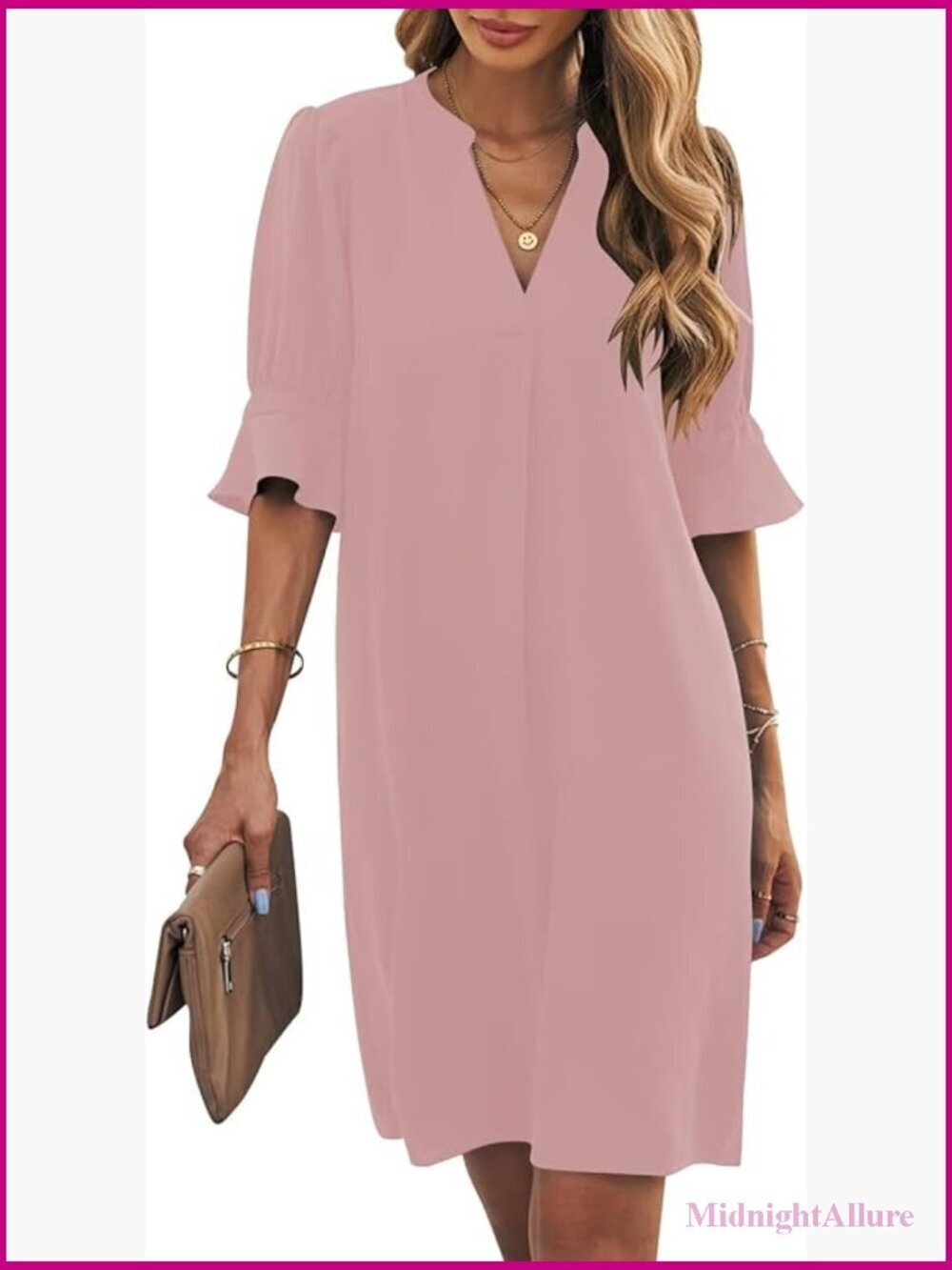 V Neck Short Sleeve Shift Dress Flowy Casual Summer Dress